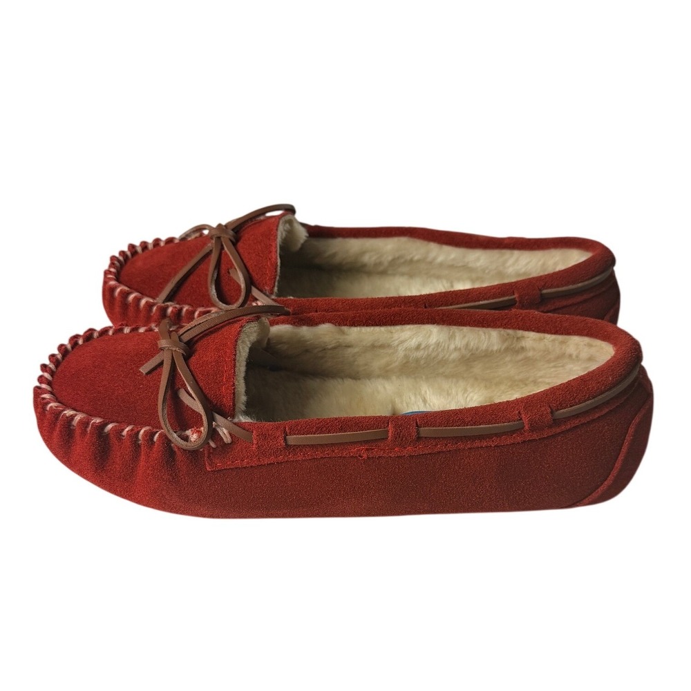 Blitz Molly Red Suede Moccasin Slippers Faux Fur Lined Womens Size 11M NEW - Picture 4 of 10
